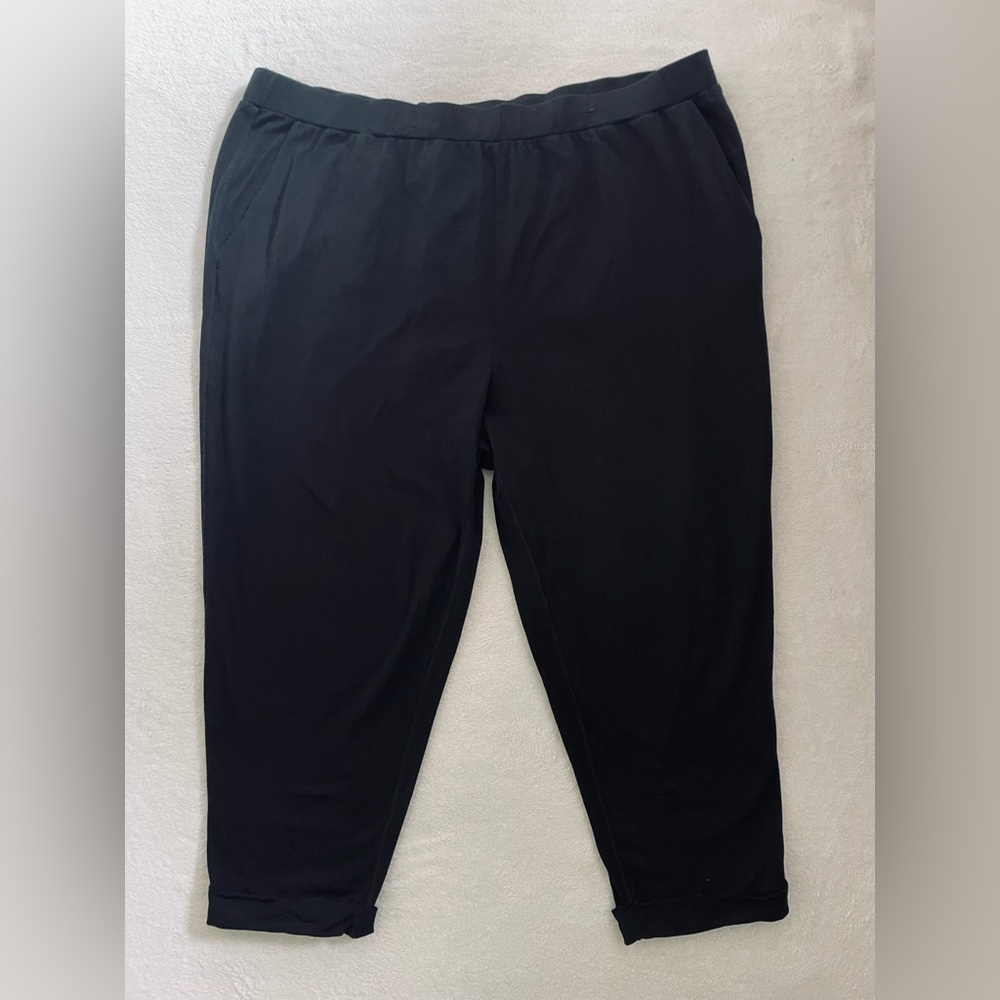 SOLD - Eileen Fisher Women Cropped Pants 2X Black Pull On Organic Cotton Pockets